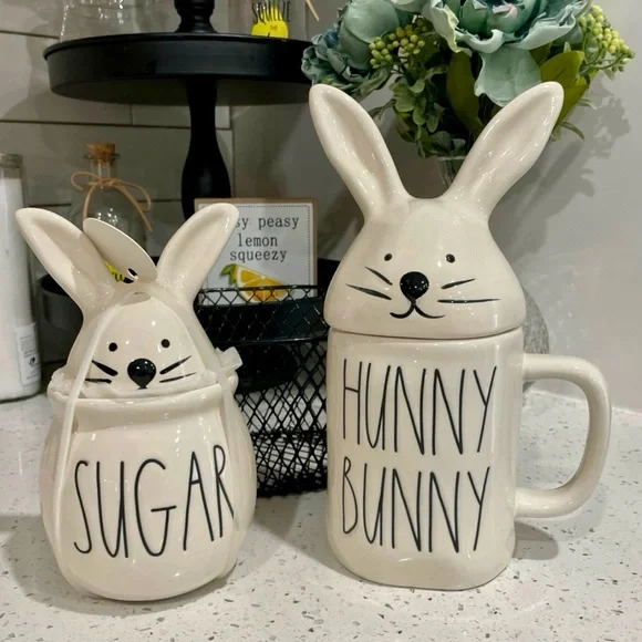 Reduced! NEWπ° Rae Dunn π· Easter bunny rabbit mug & topper+sugar bowl & topper - Picture 1 of 6